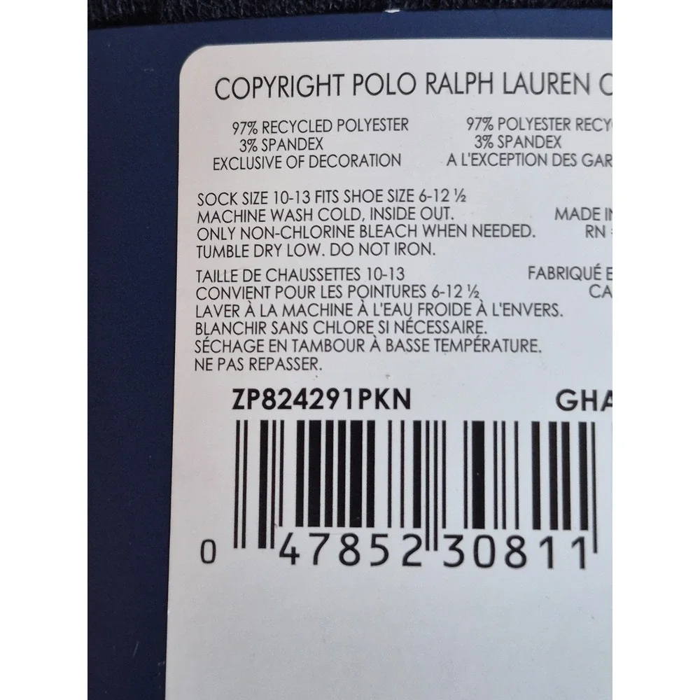 Polo Ralph Lauren Mens Low Cut Socks Size 10-13 (fits shoes 6-12.5) NEW 4 Pack
